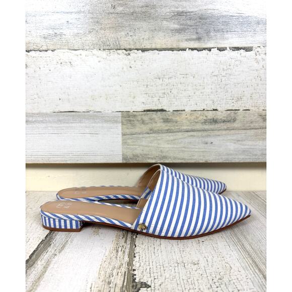 Crown & Ivy Women’s 8.5 Blue White Stripe Textile Slip On Loafer Mule Flats NEW - Picture 2 of 9